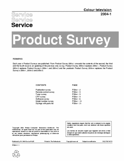 Philips Product Survey 2004-1 Publication, Remote Control, Tuner, CRT, Software, Model Number, Stylings With Parts List - (4.821Kb) 3 Part File - pag. 36